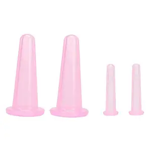 Happyupcity 4PCS (2 Large+2 Small) Silicone Facial Massage Cup Vacuum Suction Massage Cups for Professional and Home Use (Pink)