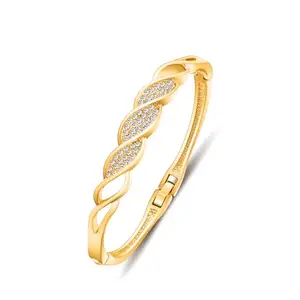 Shining Diva Fashion Valentine Gift For Girlfriend Latest Stylish Gold Plated Crystal Bangle Bracelet for Women and Girls (16354b)