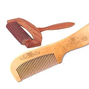 AB CRAFT set of 2 Wooden Cutter massager (8x5 In) Wood Comb (LONG) | Women & Men | Natural & Eco Friendly | Wide Tooth Comb, Anti-Bacterial Styling Comb for All Hair Types