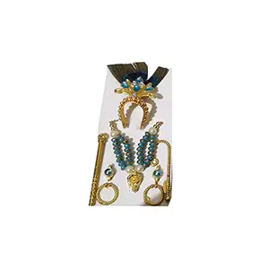 Salvus App SOLUTIONS Beautifully Handcrafted Multi Color Laddu Gopal Mukut with Necklace Set-Universal Size, Laddu Gopal Shringaar Set, Krishna Shringaar