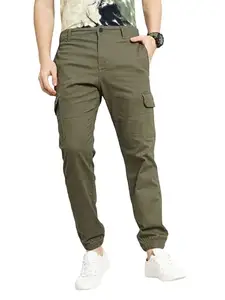 Celio Men Green Solid Loose Fit Cotton Cargo Casual Trousers (3596656012728, Green, 36)