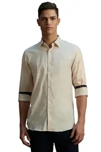 Peter England Men's Slim Fit Shirt (PCSFISLFJ18557_Cream