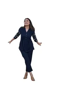 BhumikaEnterprise Women's Cotton Embroidery Straight Short Kurti with Pant Set