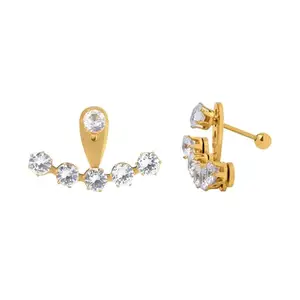 SWASHAA Minsk Women's Jacket Earrings | Stainless steel | Gold-Tone Dual-Layer Stud & Arc Jacket with Round CZ Stones | Ball-Back Closure | Modern Sparkle for Festivel