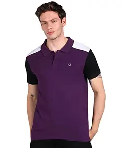 Urbano Fashion Men's Purple, Black, White Colour-Block Slim Fit Half Sleeve Cotton Polo T-Shirt (polocb-031-purblawhi-m)