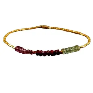LKBEADS Amethyst, Ruby & Aquamarine bracelet with Gold clasp - 3mm Rondelle beads- Faceted Cut -7 Inch Bracelet– Healing, Fashion, Gift, Spiritual, Yoga|LK_STACK_06837