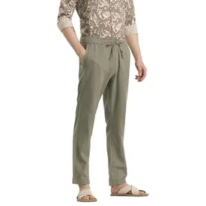 SNITCH Martino Sage Plain Slim Fit Trousers Green