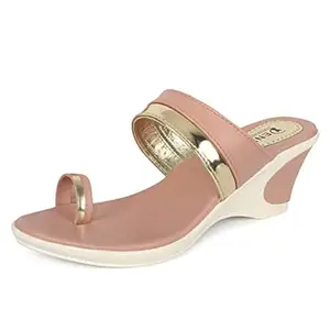 Denill Women and Girls Wedge Heel Toe Ring Sandal (Slip on Style) Peach UK 4