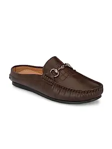 EL PASO Men's Brown Faux Leather Casual Slip On Mules