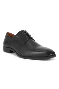 Louis Philippe Men Black Textured Derby Formal Imported Premium Leather Light Weight Breathable Lining Slip Resistant Flexible Toe Shoes
