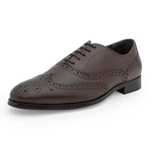 Red Tape Formal Oxford Shoes for Men |Refined Round-Toe Shaped Real Leather Shoes with Low-Cut Pattern Brown