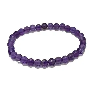 Natural Certified Amethyst Bracelet 6mm Crystal Stone Diamond Cut Beads Bracelet Round Shape for Reiki Healing and Crystal Healing Stones (Color : Purple)