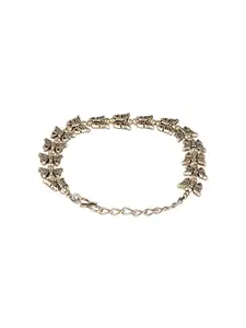 SARAF RS JEWELLERY White Oxidised Plated Combo Floral & Butterfly Motif Minimal Dailywear Stackable Bracelet