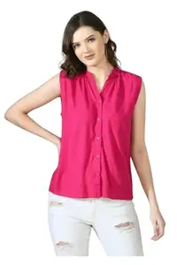 RR Fashion House Women Sleevless Solid Casual Top | Casual Top | Regular Top | Solid Button Front Sleevless Shirt for Women (X-Small, Pink)