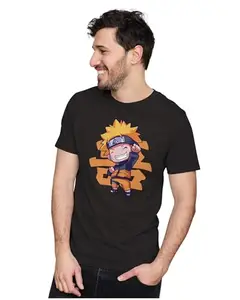 ALLEN BLACK Men's & Women's Regular Fit T-Shirt Cute & Adorable Naruto 100% Cotton Unise T-Shirt Black_NAROCU29-Black 2XL Men Round_
