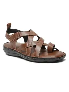 TEAKWOOD LEATHERS Men's One-Toe Comfort Leather Sandal for Men with Velcro Closure (Tan, 42)