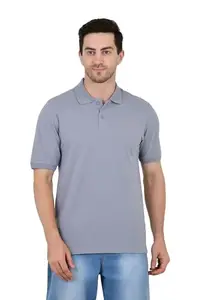 Classic Cotton Polo T-Shirt for Men (Grey, Medium)