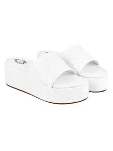 Stylestry Stylish Quilted Stitching White Platform Heels For Women & Girls /UK6