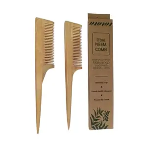 MARMORIS ECOM Kacchi Neem Wood Tail Comb, Handmade Oil Treated Comb, Multi-Actions - Detangling, Frizz Control & Shine, Suited For All Hair Types for Women & Men- Pack of 2