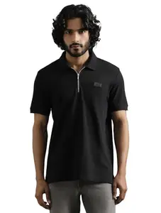 Royal Enfield Textured Polo T-Shirt (Size: 2XL)-TSS240069-BLACK