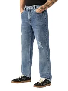 The Souled Store Straight-Fit Denim: Men and Boys Cotton Blend Straight Fit Cargo Pockets Lightweight Everyday All-Season Denim Jeans