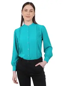 MRSWEARS Women's Regular Fit Pleated Cotton Blend Button Down Formal Shirts