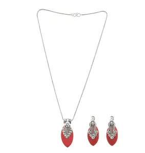 Handicraft Kottage Silver Oxidized Red Necklace Set (Style1)