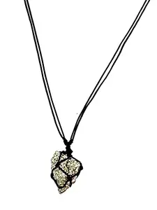 Madhav Crystal Natural Healing Crystal Golden Pyrite Rough Wrapped Pendant Pyrite Raw Cluster Necklace for Unisex, Wealth Protection Stone Prosperity Money Good Luck