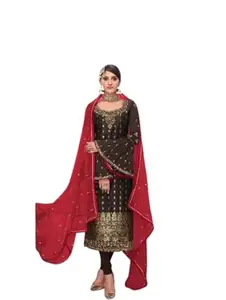Generic Lalit Textile Women's Unstitched Pure silk jaykard with heavy embroidery ballon sleeves Suit Salwar for Women (MultiDesign-003)