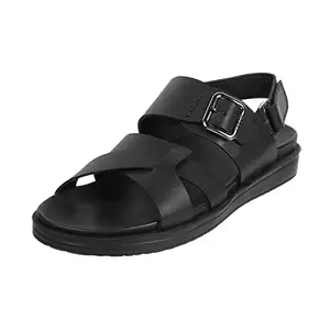 Mochi Men's Black Faux Leather Stylish Sandals UK/8 EU/42 (18-1604)