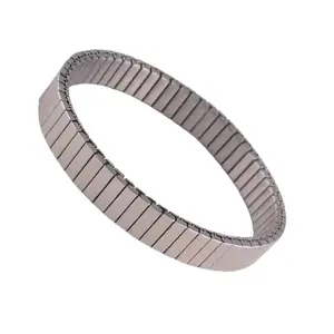 Stainless Steel Rectangle Stackable Stretch Bracelet, Block Tile Wide Wristband for Men Women, Silver Color, Inner Diameter: 2 inch