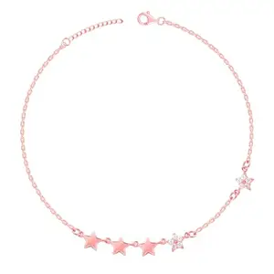 GIVA 925 Silver Rose Gold Tetrad Stars Anklet,Single | Anklets for Women and Girls | With Certificate of Authenticity and 925 Stamp | 6 Months Warranty