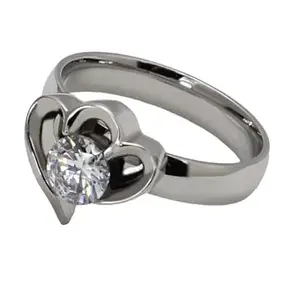 925 Sterlin Silver Double OPEN Heart & White Artificial Stone White Gold Color Ring