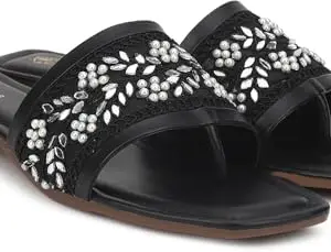Picktoes PT-416 Women's Black Synthetic Leather Casual Flat Sandal