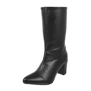 Mochi Women Black Leather Mid Calf Boot UK/6 EU/39 (31-5298)