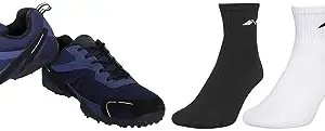 Nivia Men Marathon Running Shoe for Mens (Navy Blue) UK -10 & IVIA Encounter Socks for Men (Pack of 3) Black, Blue, White