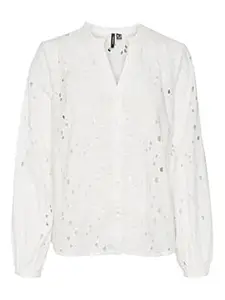 Vero Moda Sheer Floral Self Design Puff Sleeves Pure Cotton Regular Top