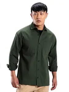BEYOUNG Dark Green Cotton Urban Shirt for Men