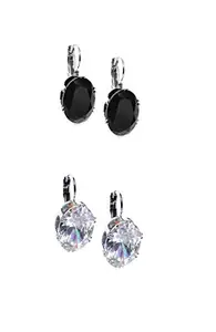 OOMPH Jewellery Combo of 2 Silver Tone Large Oval Black & White Cubic Zirconia Office-wear Fashion Drop Earrings for Women & Girls (ECOS31ECOS26R2)