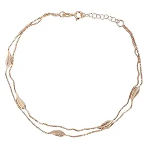 ZAVYA 925 Sterling Silver Leaf Rose Gold Plated Anklet | Gift for Women and Girls (Single) | With Certificate of Authenticity and 925 Hallmark