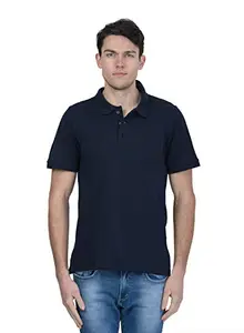 Kalt Men's Plain Half Sleeves Polo Neck Cotton Blend T-Shirt (T0009 Navy 3XL)