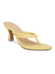 Inc.5 Women Yellow Striped Open Toe Kitten Heels