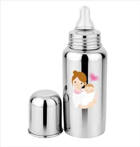 Duggu kids Stainless Steel Feeding Bottle 304 Grade Steel with Anti Colic Silicone Nipples - 250 ml (Silver) /Ideal for Newborns and Toddlers /Cute Mom and Baby Theme Baby Milk Feeding Bottle (Pack of 1)