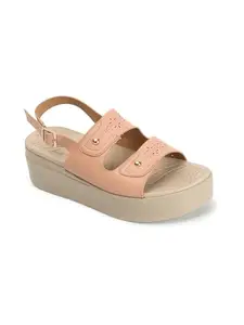 ELLE Decoration ELLE Women's Fashionable Adjustable Strap Comfartable Sandals Colour-Peach, Size-UK 4