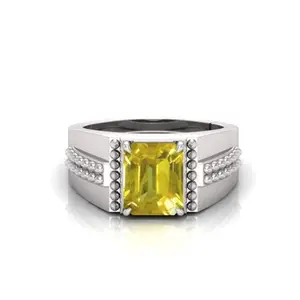RRVGEM 10.25 Carat Yellow Sapphire Silver Plated Ring Astrological Adjustable Ring Size 16-22 for Men and Women