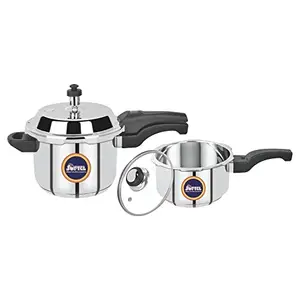 Softel Stainless Steel 2 + 3 Litre Combo Cooker with Stainless Steel Lid & Glass Lid | Induction Bottom | Silver price in India.