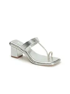 ELLE Women's Fashionable Slip On Heel Sandals Colour-Silver, Size-UK 6