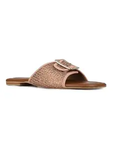 Inc.5 Womens Peach Solid Open Toe Casual Flats Mules