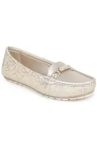 Shezone Women's Gold Color Flats (N-L-556_Golden_36)