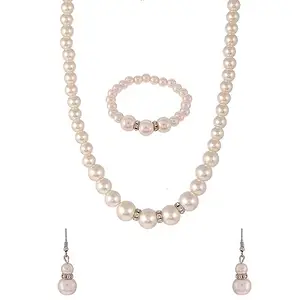AQUASTREET Elegant Pearl necklace set With Bracelet For Women And Girls.